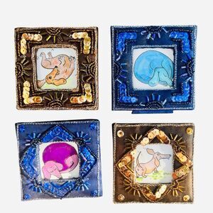 Handcrafted Original Dachshund Illustrations Set of 4 Framed Mini Miniature Art